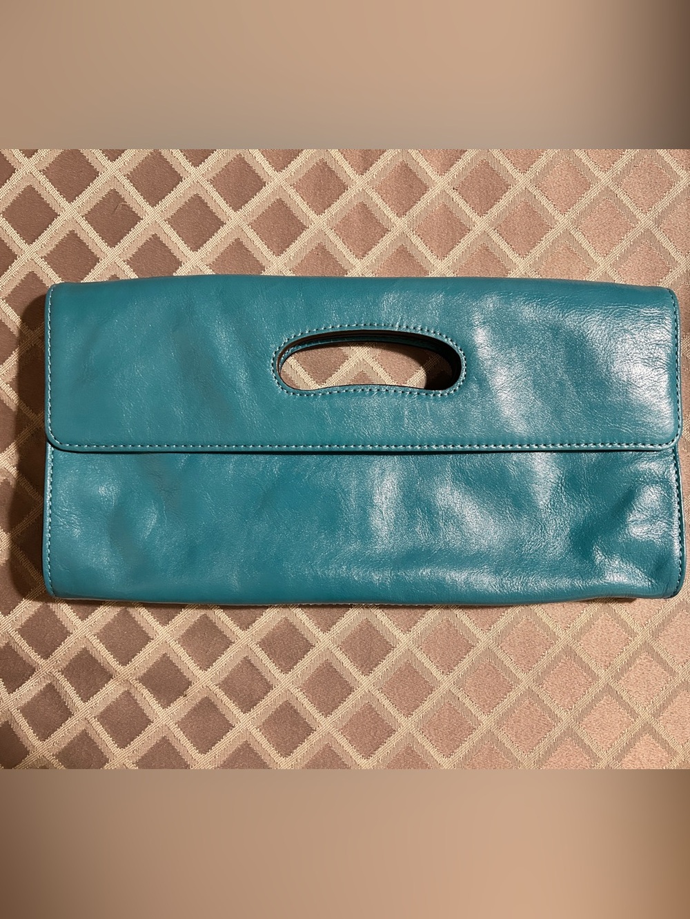 Hobo The Original Leather Clutch Bag Flap Cut Out Handle Turquoise